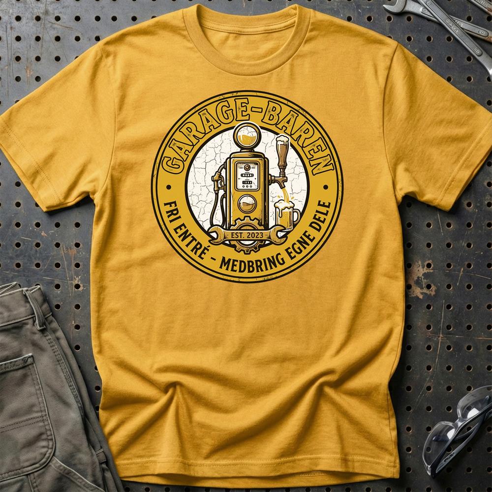 Garage Baren Fri Entré Medbring Egne Dele - Unisex T-Shirt , Bomuld-Beklædning-Garage Culture-Guld-S-Garage Culture Shop- garage - man cave - merchandise