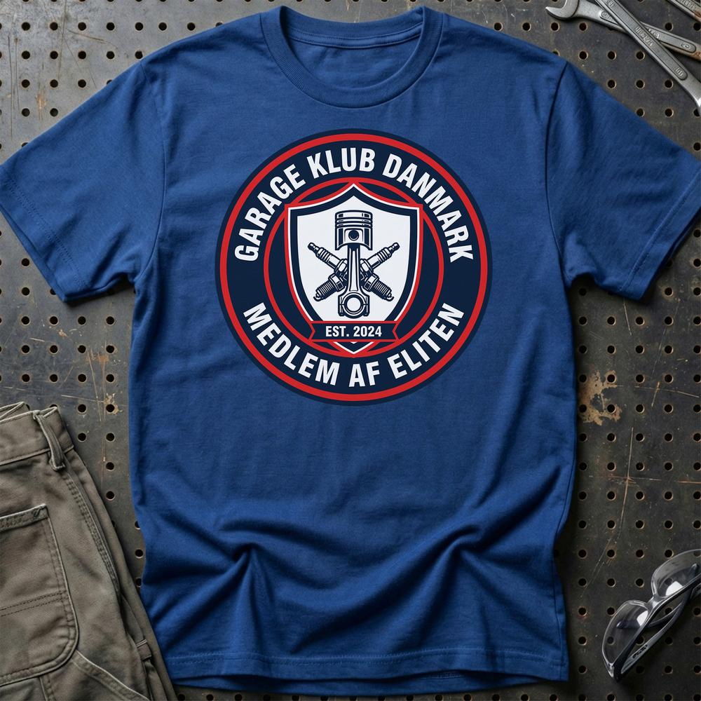 Garage Klub Danmark Medlem Af Eliten T-Shirt-Beklædning-Garage Culture-Blå Royal-S-Garage Culture Shop- garage - man cave - merchandise