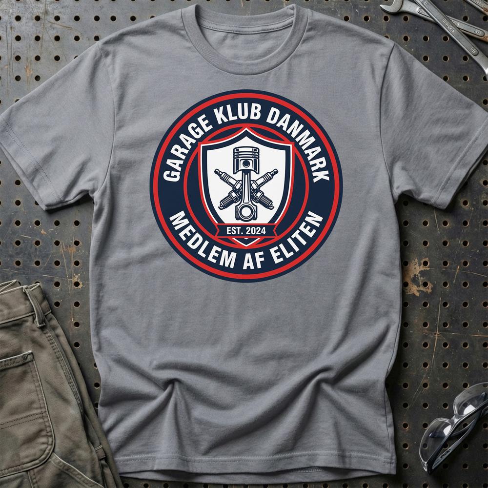 Garage Klub Danmark Medlem Af Eliten - Unisex T-Shirt , Bomuld-Beklædning-Garage Culture-Grå Sport-S-Garage Culture Shop- garage - man cave - merchandise