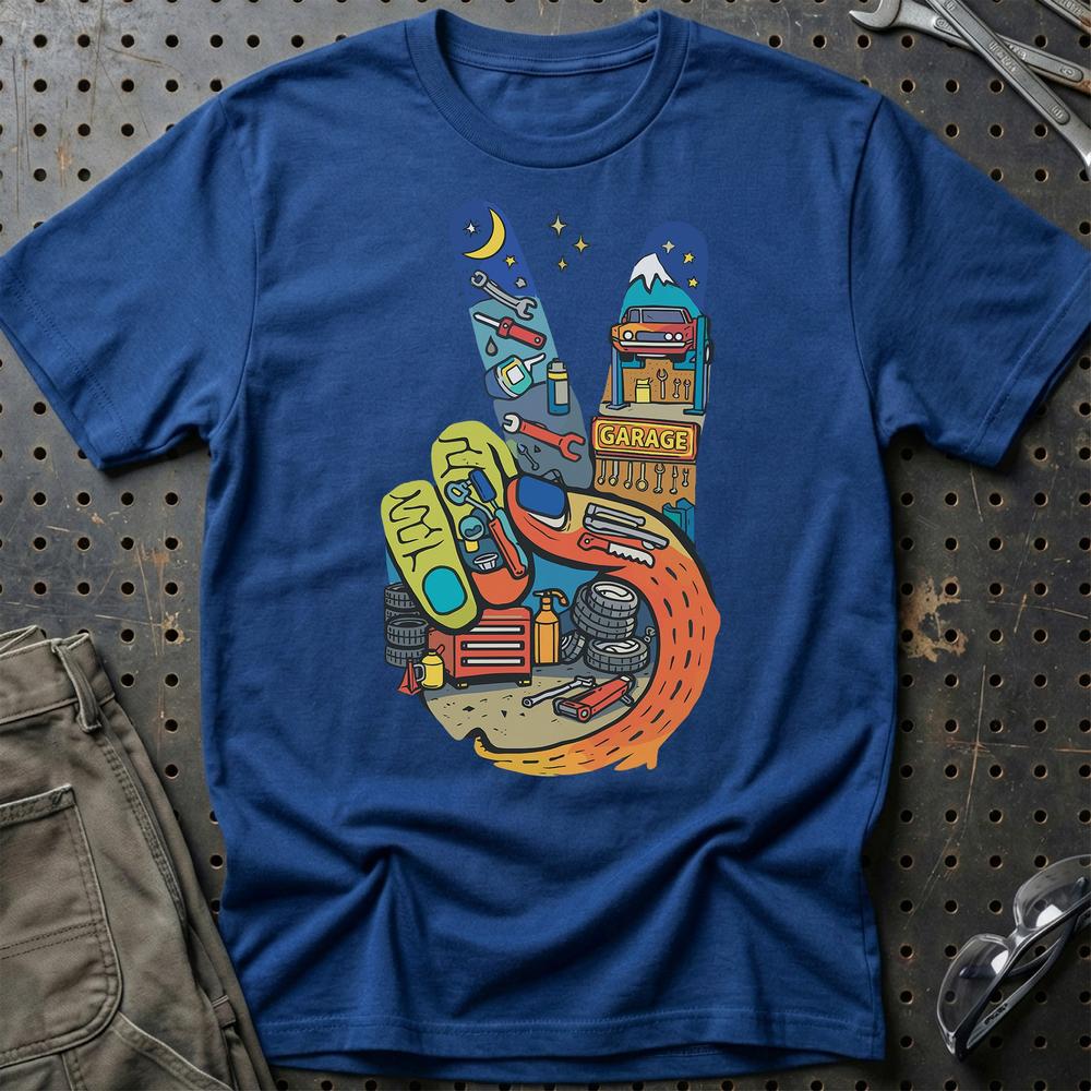 Garage Peace T-Shirt-Beklædning-Garage Culture-Blå Royal-S-Garage Culture Shop- garage - man cave - merchandise