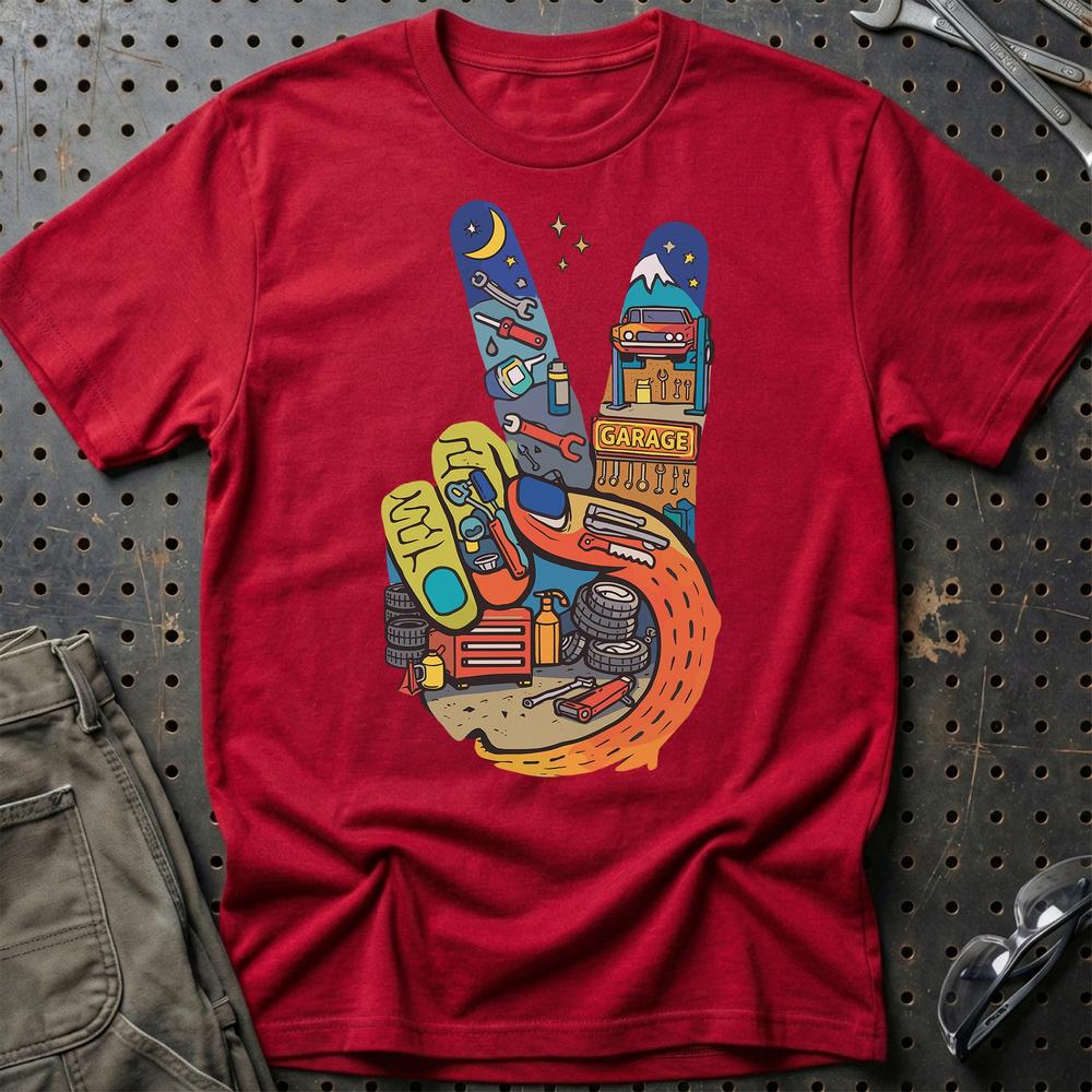 Garage Peace T-Shirt-Beklædning-Garage Culture-Rød-S-Garage Culture Shop- garage - man cave - merchandise