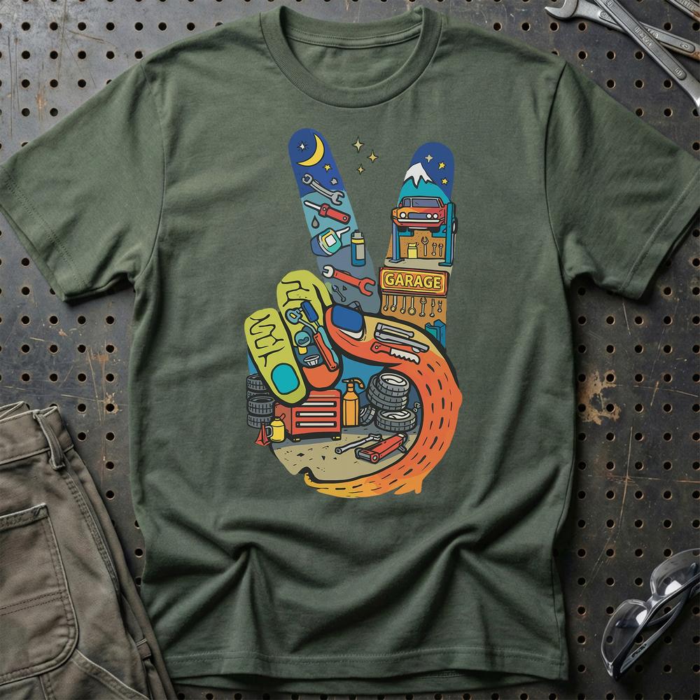 Garage Peace T-Shirt-Beklædning-Garage Culture-Grøn Militær-S-Garage Culture Shop- garage - man cave - merchandise