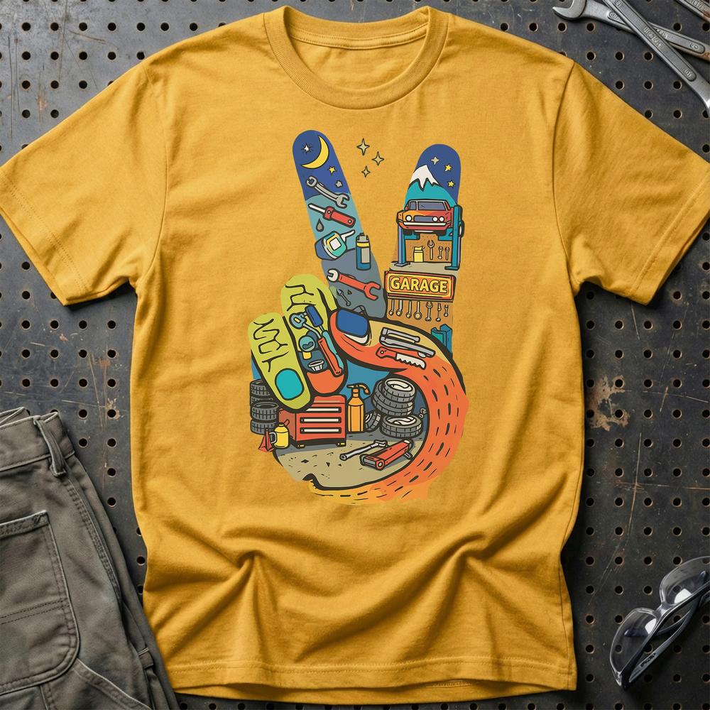 Garage Peace T-Shirt-Beklædning-Garage Culture-Guld-S-Garage Culture Shop- garage - man cave - merchandise