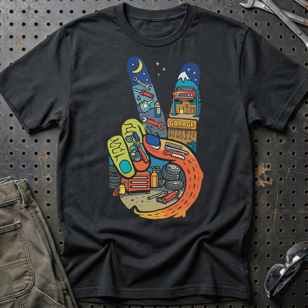 Garage Peace T-Shirt-Beklædning-Garage Culture-Sort-S-Garage Culture Shop- garage - man cave - merchandise