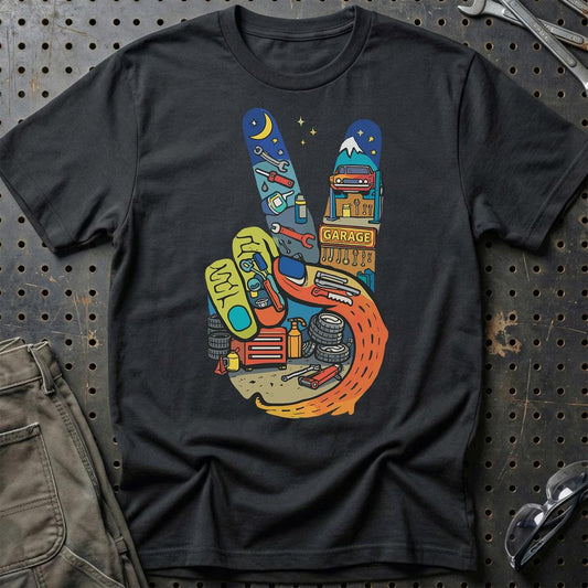 Garage Peace - Unisex T-Shirt , Bomuld-Beklædning-Garage Culture-Sort-S-Garage Culture Shop- garage - man cave - merchandise