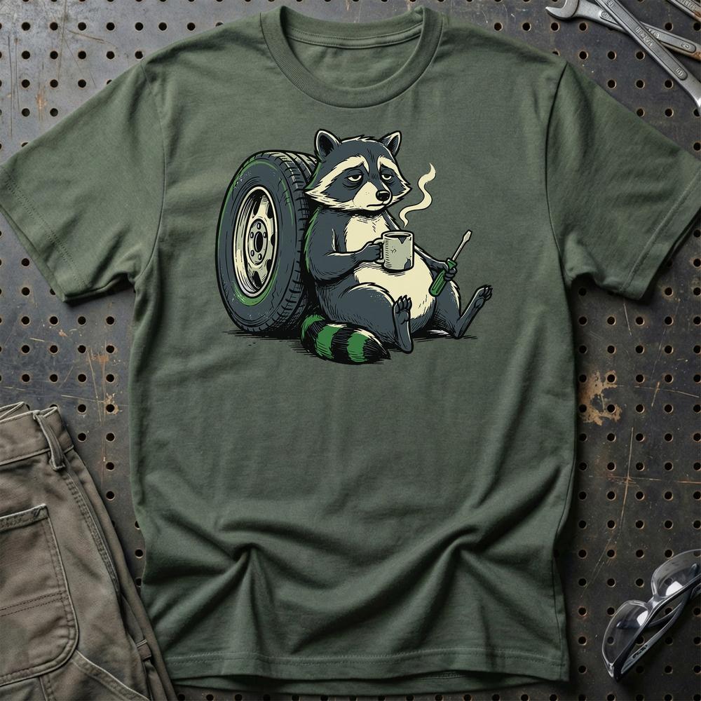 Garage Racoon T-Shirt-Beklædning-Garage Culture-Grøn Militær-S-Garage Culture Shop- garage - man cave - merchandise