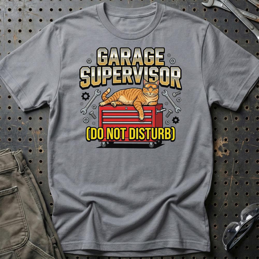 Garage Supervisor Do Not Disturb Cat T-Shirt-Beklædning-Garage Culture-Grå Sport-S-Garage Culture Shop- garage - man cave - merchandise