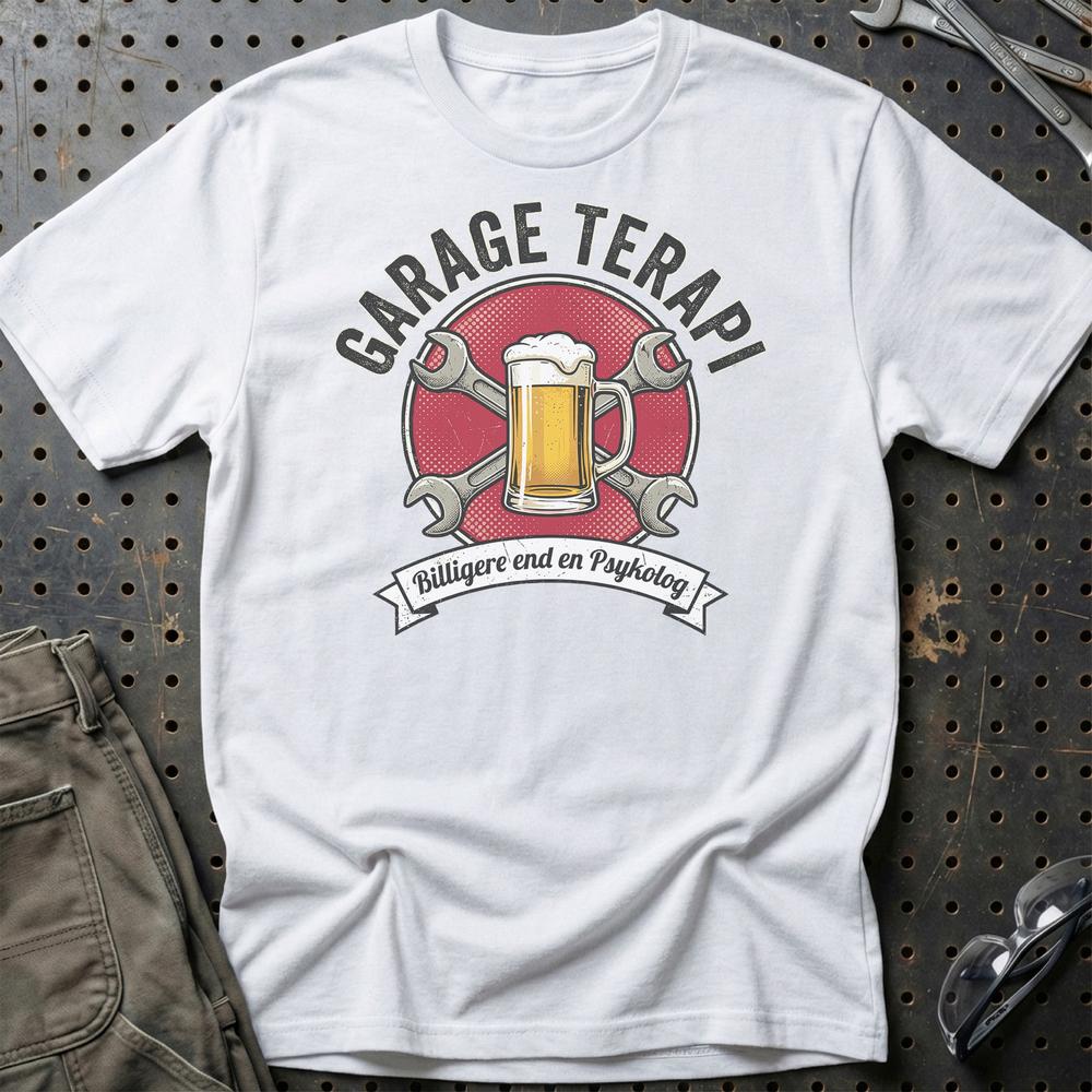 Garage Terapi Billigere End En Psykolog T-Shirt-Beklædning-Garage Culture-Hvid-S-Garage Culture Shop- garage - man cave - merchandise