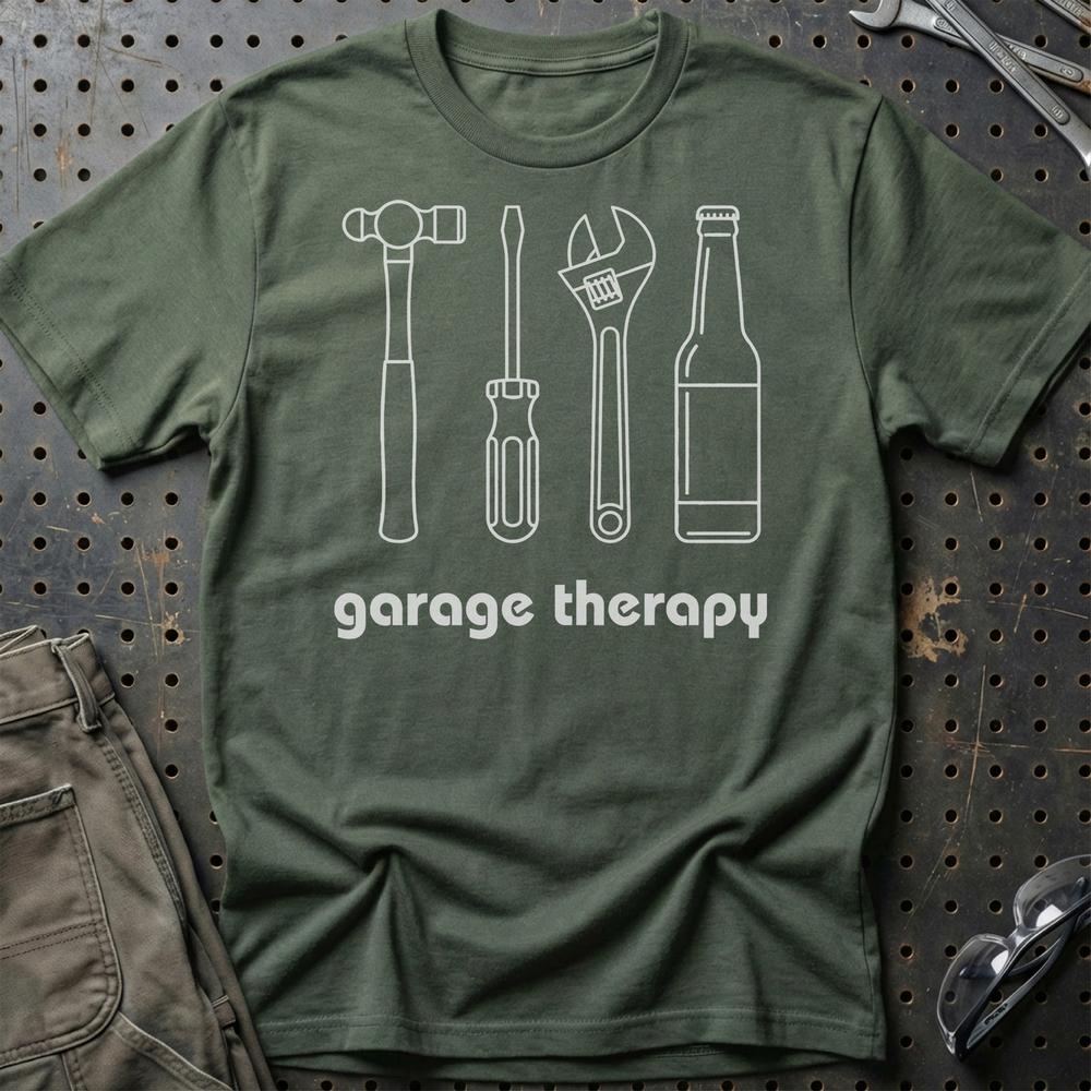Garage Therapy - Unisex T-Shirt , Bomuld-Beklædning-Garage Culture-Grøn Militær-S-Garage Culture Shop- garage - man cave - merchandise