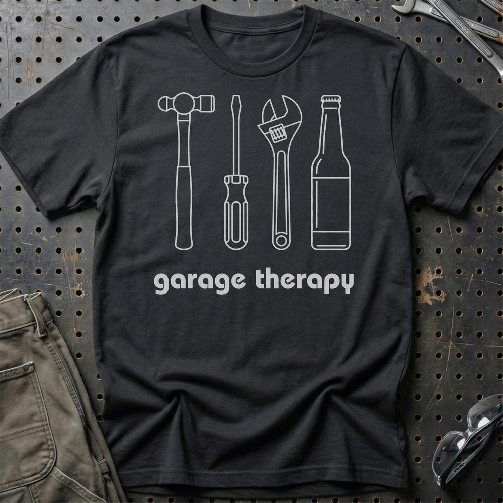 Garage Therapy - Unisex T-Shirt , Bomuld-Beklædning-Garage Culture-Sort-S-Garage Culture Shop- garage - man cave - merchandise