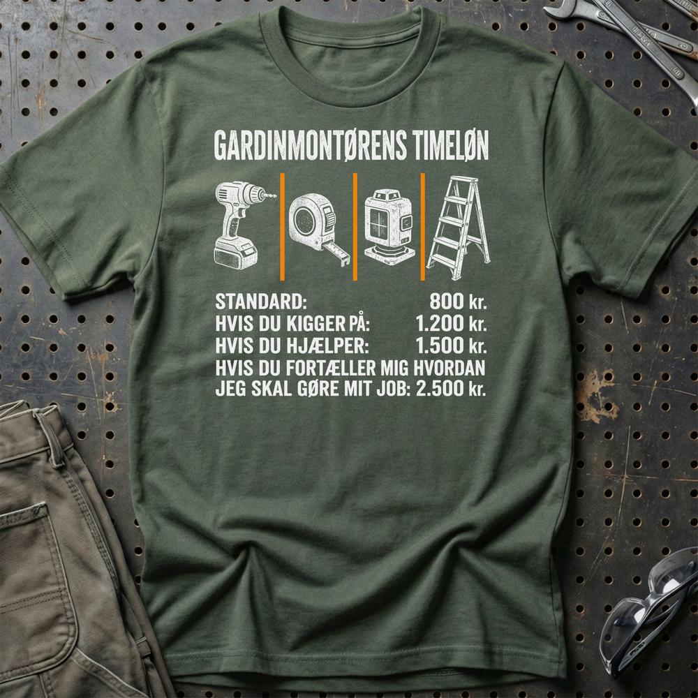 
Produktbillede af Gardinmontørens Timeløn T-Shirt