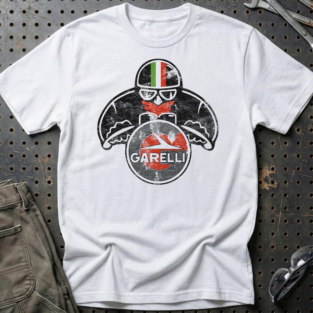 Garelli Biker Vintage Style T-Shirt-Beklædning-Garelli-Hvid-S-Garage Culture Shop- garage - man cave - merchandise