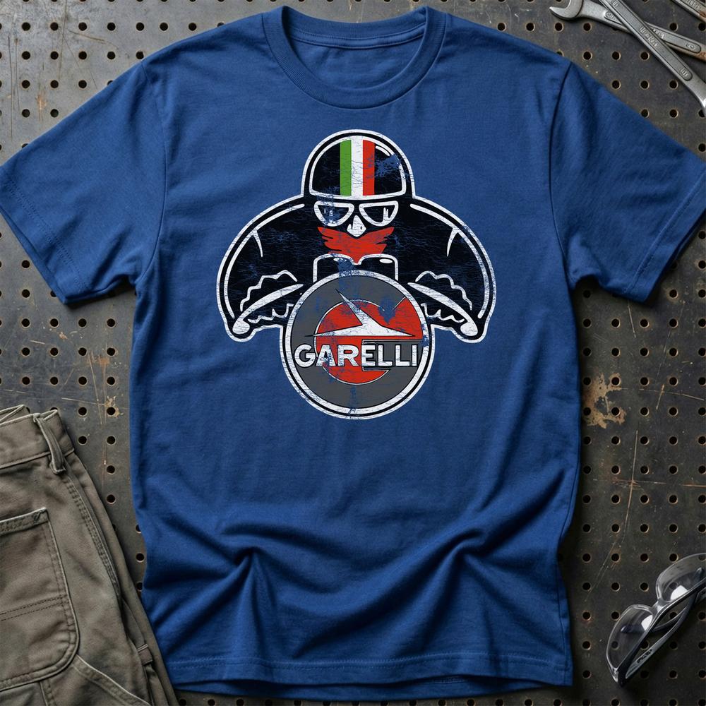 Garelli Biker Vintage Style T-Shirt-Beklædning-Garelli-Blå Royal-S-Garage Culture Shop- garage - man cave - merchandise