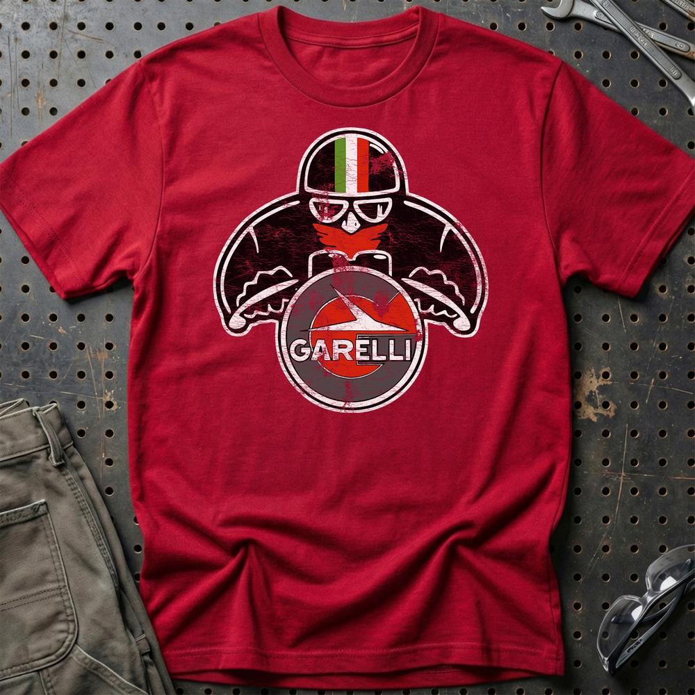 Garelli Biker Vintage Style T-Shirt-Beklædning-Garelli-Rød-S-Garage Culture Shop- garage - man cave - merchandise