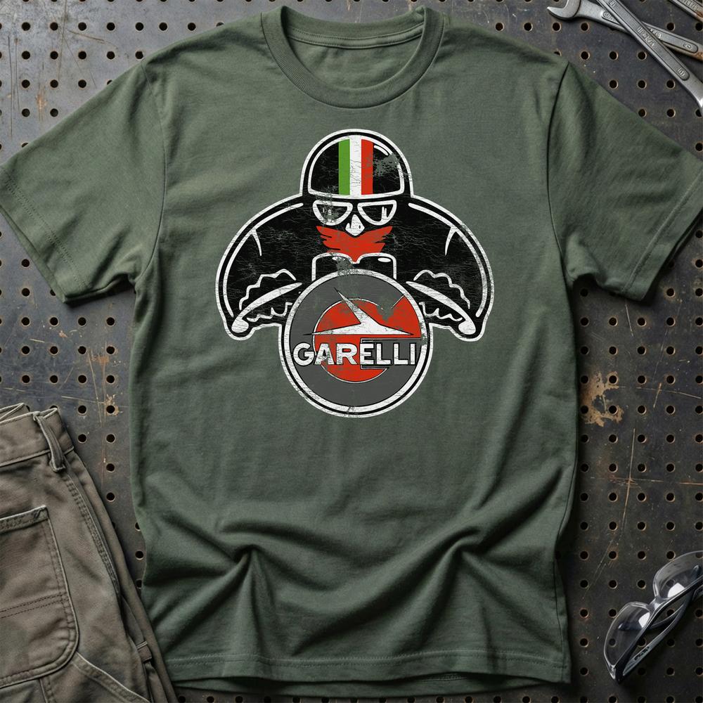 Garelli Biker Vintage Style T-Shirt-Beklædning-Garelli-Grøn Militær-S-Garage Culture Shop- garage - man cave - merchandise
