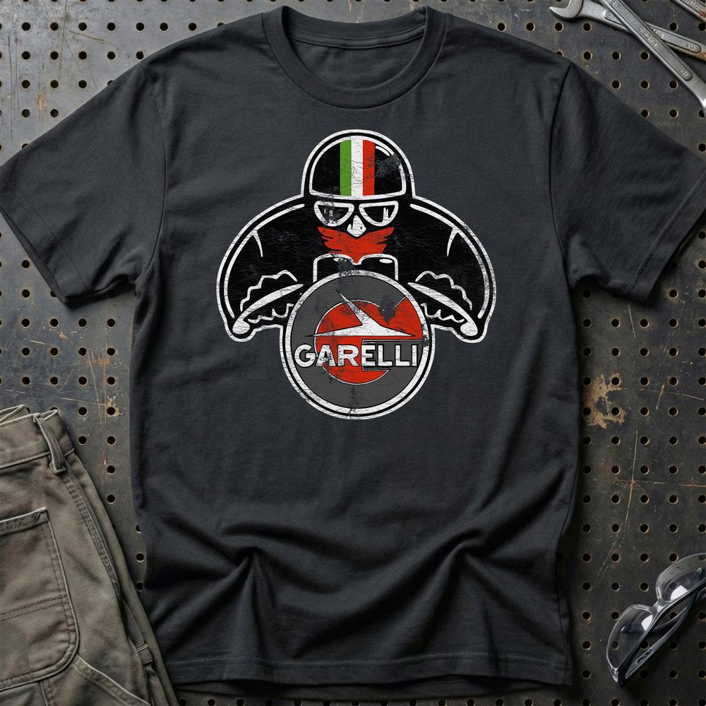 Garelli Biker Vintage Style T-Shirt-Beklædning-Garelli-Sort-S-Garage Culture Shop- garage - man cave - merchandise