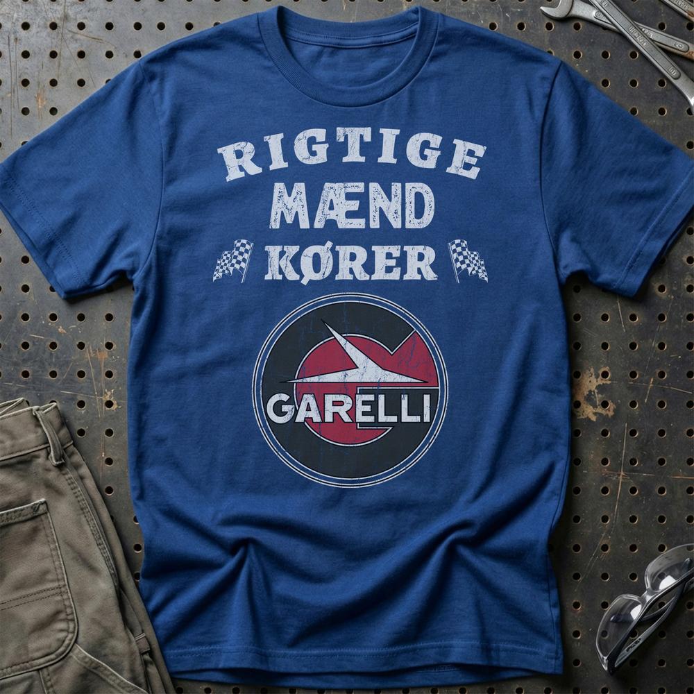 Garelli Rigtige Mænd Kører T-Shirt-Beklædning-Garelli-Blå Royal-S-Garage Culture Shop- garage - man cave - merchandise