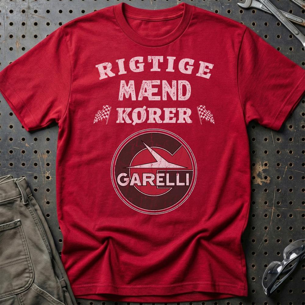 Garelli Rigtige Mænd Kører T-Shirt-Beklædning-Garelli-Rød-S-Garage Culture Shop- garage - man cave - merchandise