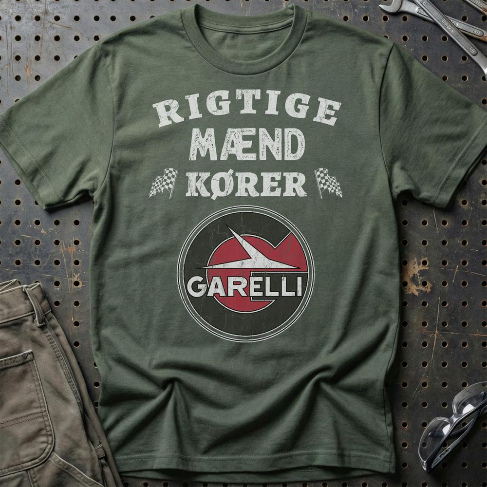 Garelli Rigtige Mænd Kører T-Shirt-Beklædning-Garelli-Grøn Militær-S-Garage Culture Shop- garage - man cave - merchandise