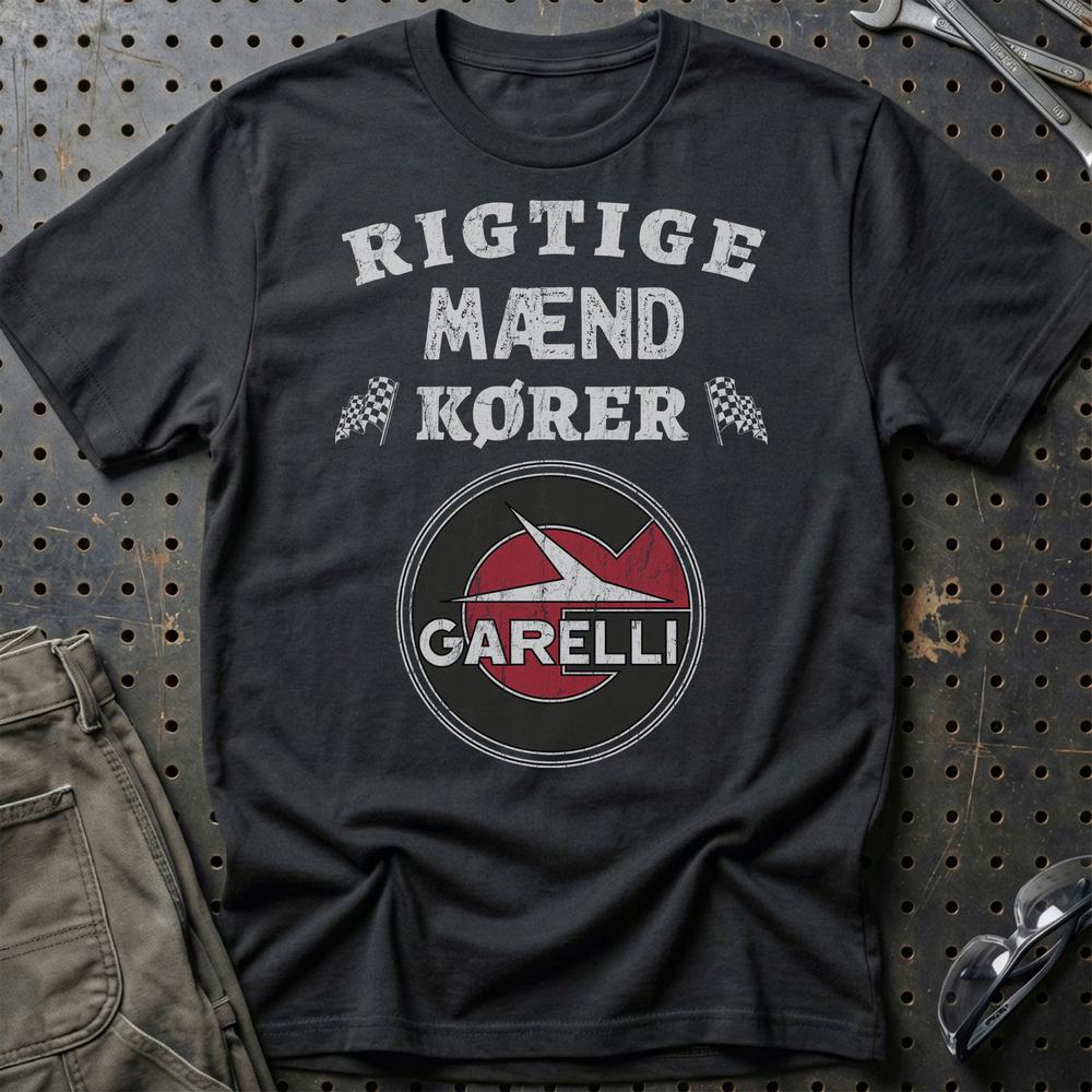 Garelli Rigtige Mænd Kører T-Shirt-Beklædning-Garelli-Sort-S-Garage Culture Shop- garage - man cave - merchandise