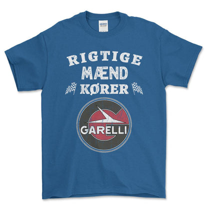 Garelli Rigtige Mænd Kører - Unisex T-Shirt , Bomuld-Beklædning-Garelli-Blå Royal-S-Forside-Garage Culture Shop- garage - man cave - merchandise