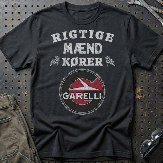 Garelli Rigtige Mænd Kører - Unisex T-Shirt , Bomuld-Beklædning-Garelli-Sort-S-Garage Culture Shop- garage - man cave - merchandise