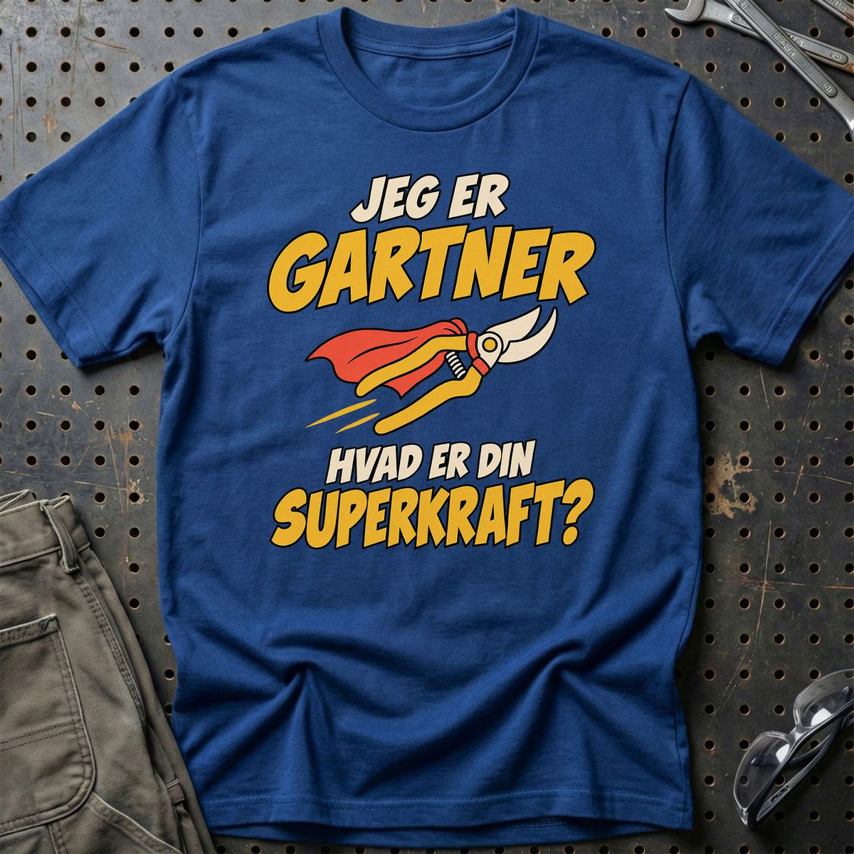 
Gartner – Hvad er din superkraft? – Unisex T-Shirt – Blå Royal