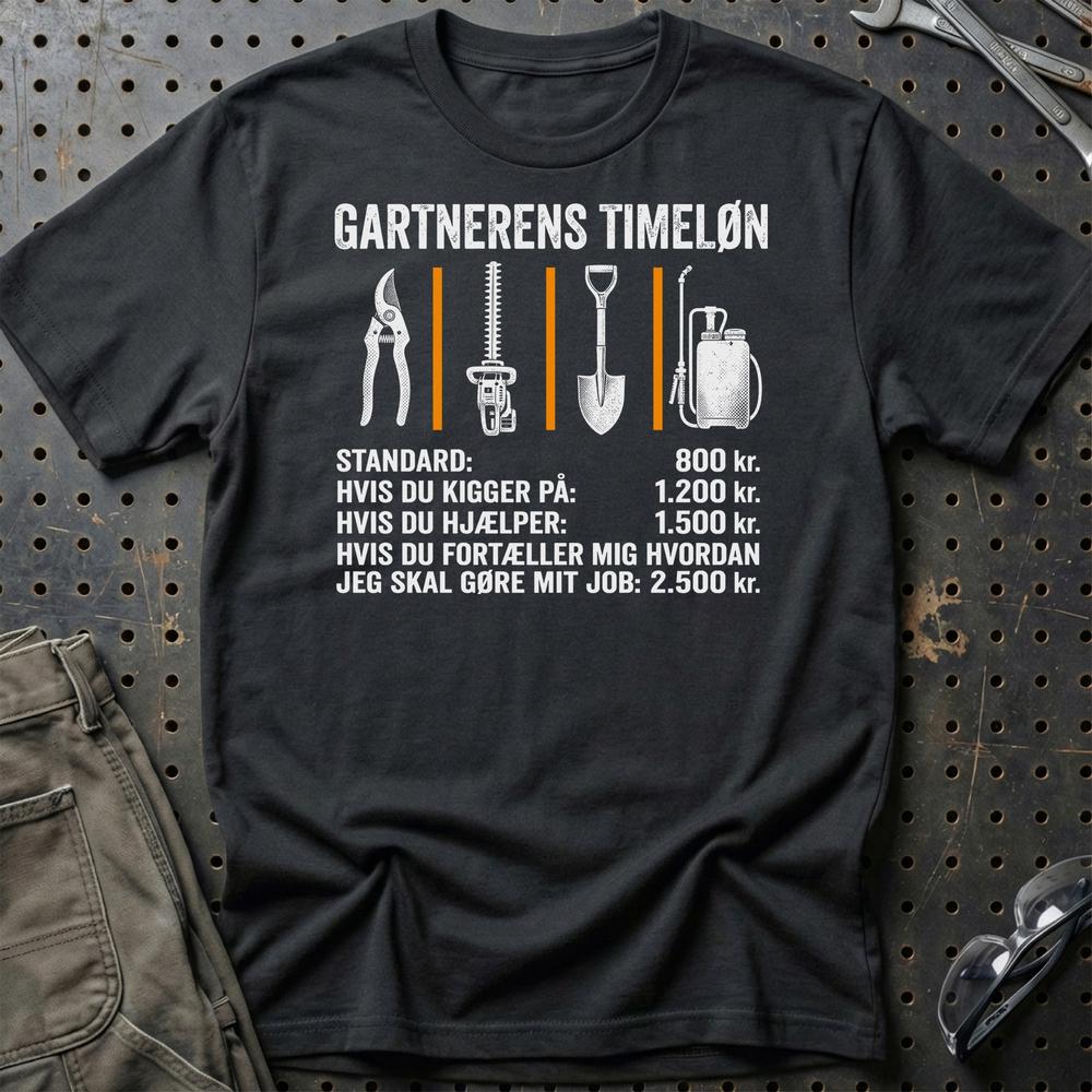 Gartnerens Timeløn T-Shirt-Beklædning-Garage Culture-Sort-S-Garage Culture Shop- garage - man cave - merchandise