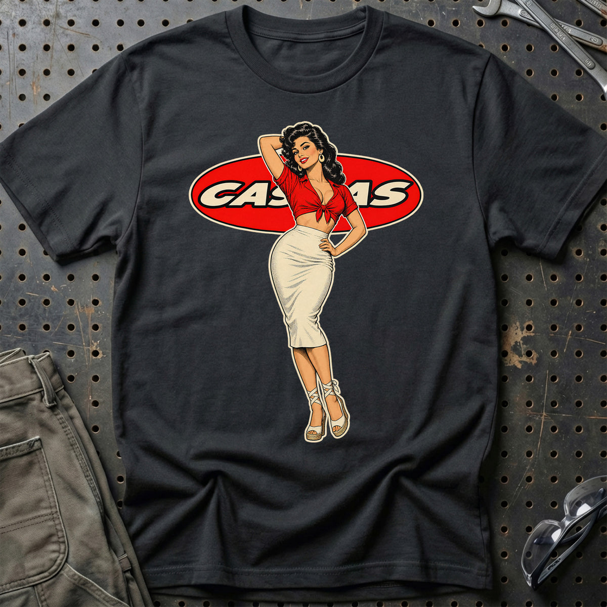 Gasgas Retro Pinup T-Shirt-Beklædning-Gasgas-Sort-S-Garage Culture Shop- garage - man cave - merchandise