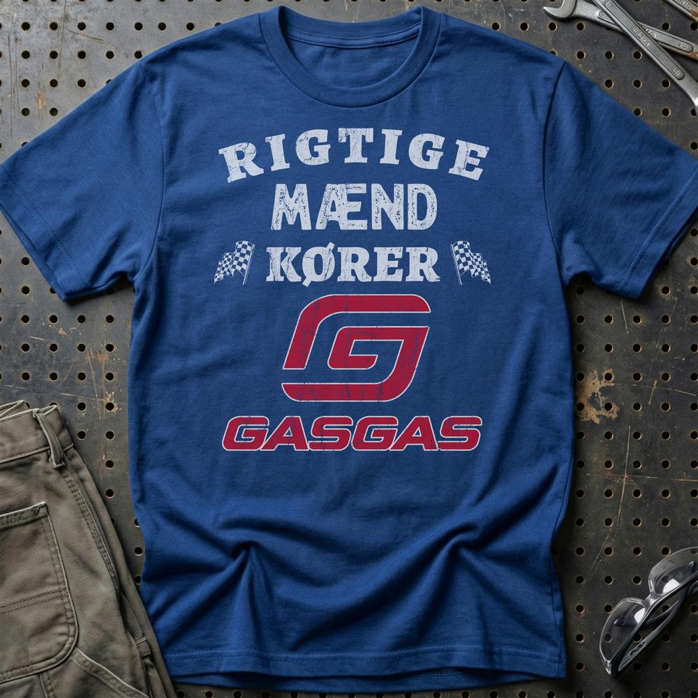 Gasgas Rigtige Mænd Kører T-Shirt-Beklædning-Gasgas-Blå Royal-S-Garage Culture Shop- garage - man cave - merchandise
