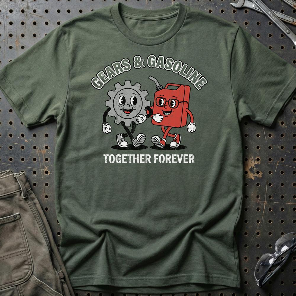 Gears & Gasoline Together Forever - Oldschool Mascot Car Culture T-Shirt-Beklædning-Garage Culture-Grøn Militær-S-Garage Culture Shop- garage - man cave - merchandise