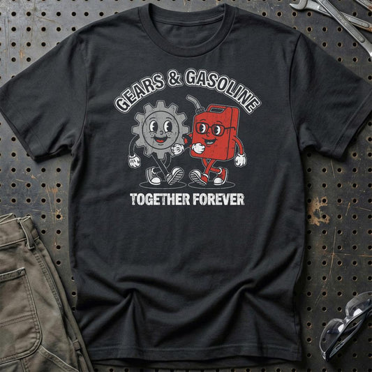 Gears & Gasoline Together Forever – Oldschool Mascot Car Culture - Unisex T-Shirt , Bomuld-Beklædning-Garage Culture-Sort-S-Garage Culture Shop- garage - man cave - merchandise