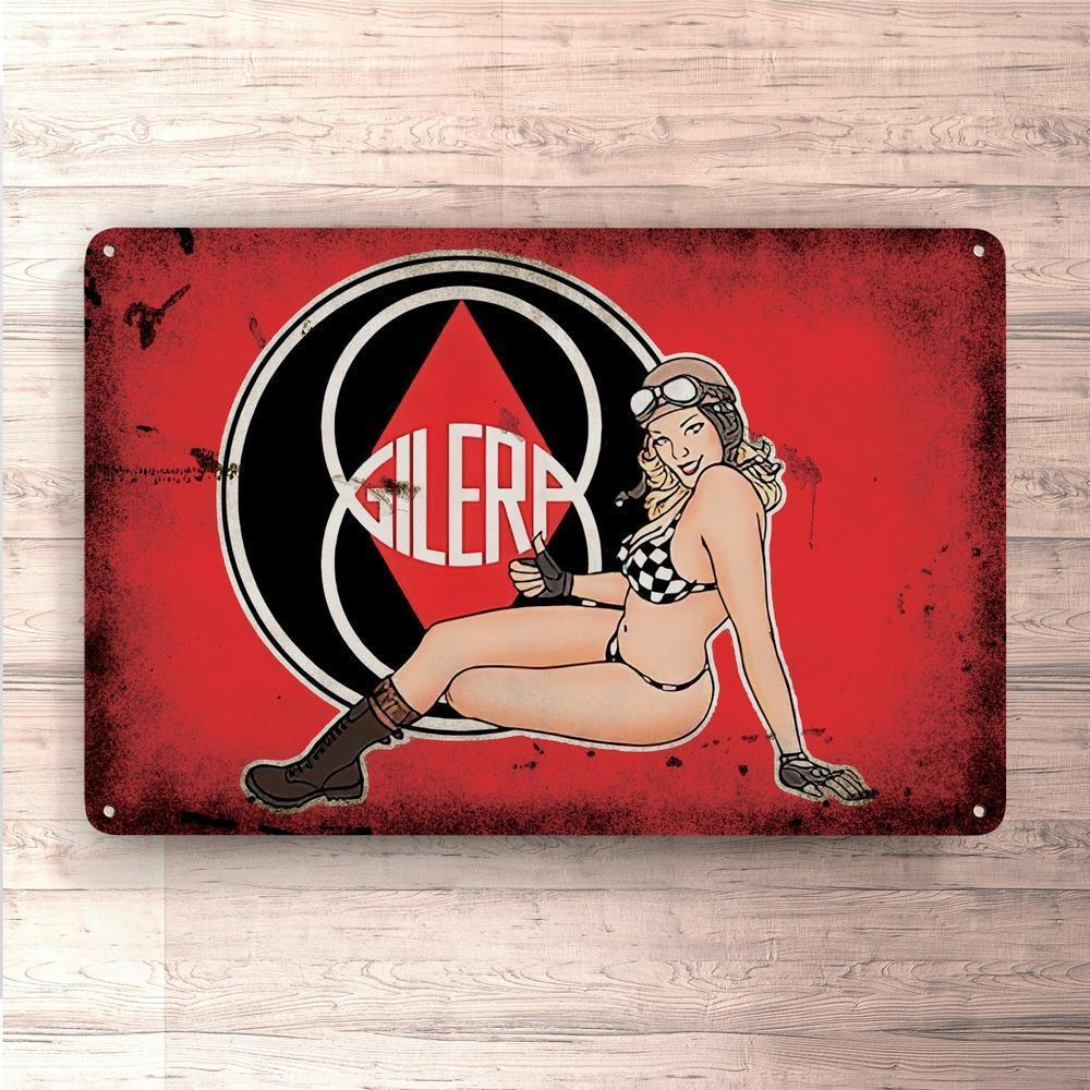 Gilera Pin-Up Vintage Skilte, Musemåtte, Dørmåtte-Skilte-Gilera-Garage Culture Shop- garage - man cave - merchandise