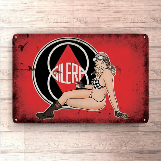 Gilera Pin-Up Vintage Skilte, Musemåtte, Dørmåtte-Skilte-Gilera-Garage Culture Shop- garage - man cave - merchandise