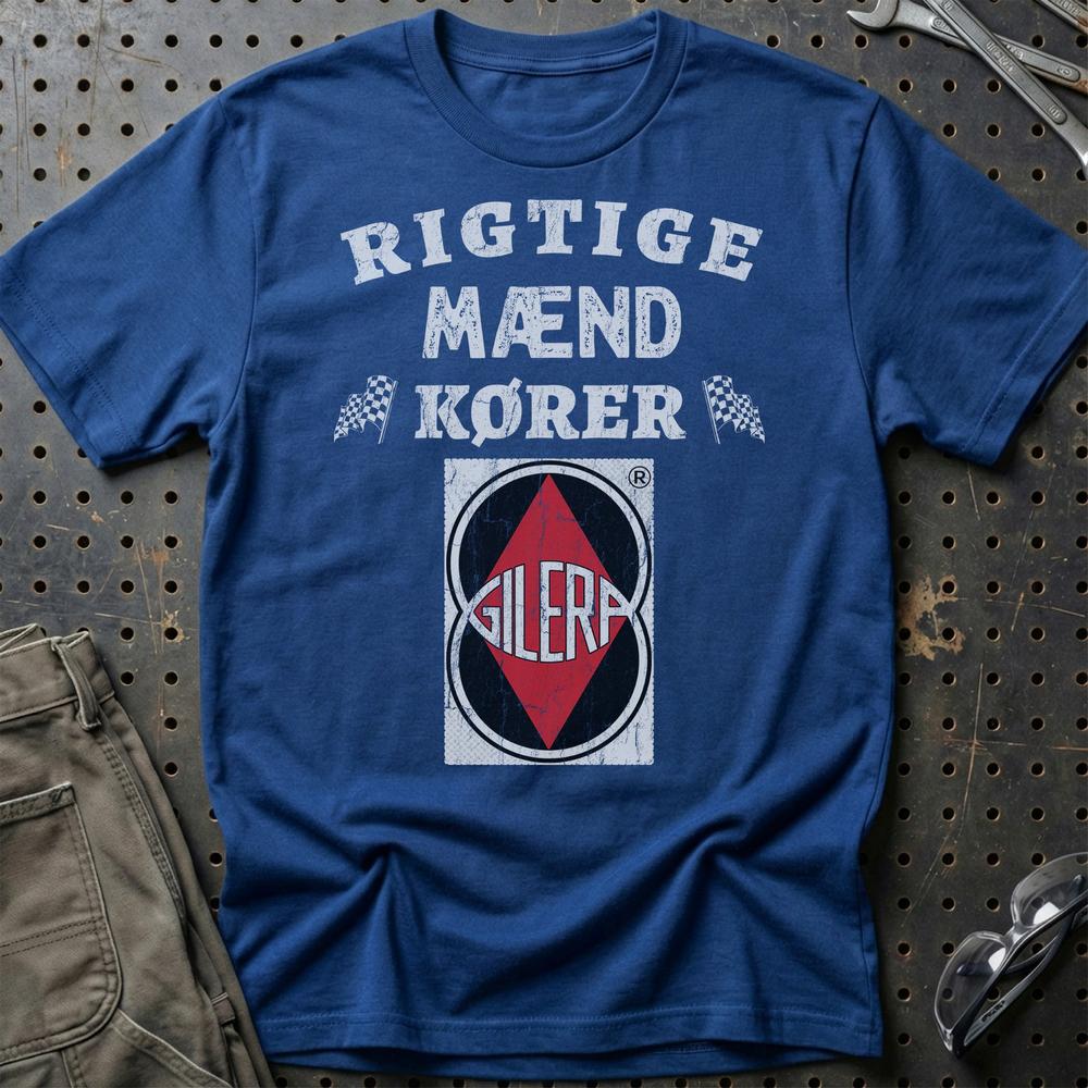 Gilera Rigtige Mænd Kører - Unisex T-Shirt , Bomuld-Beklædning-Gilera-Blå Royal-S-Garage Culture Shop- garage - man cave - merchandise