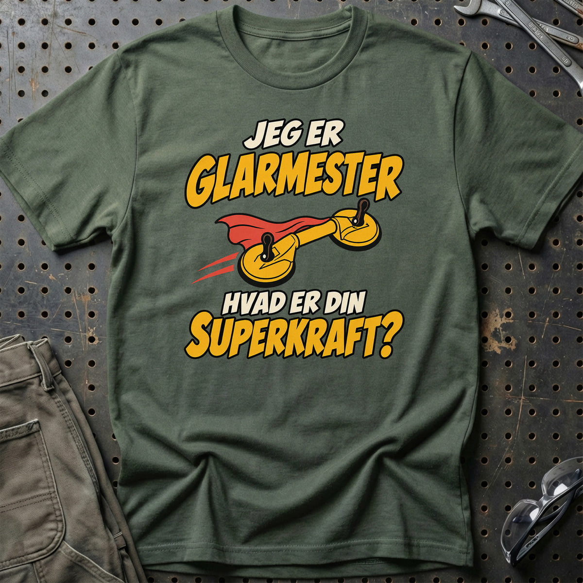 
Glarmester – Hvad er din superkraft? – Unisex T-Shirt – Grøn Militær