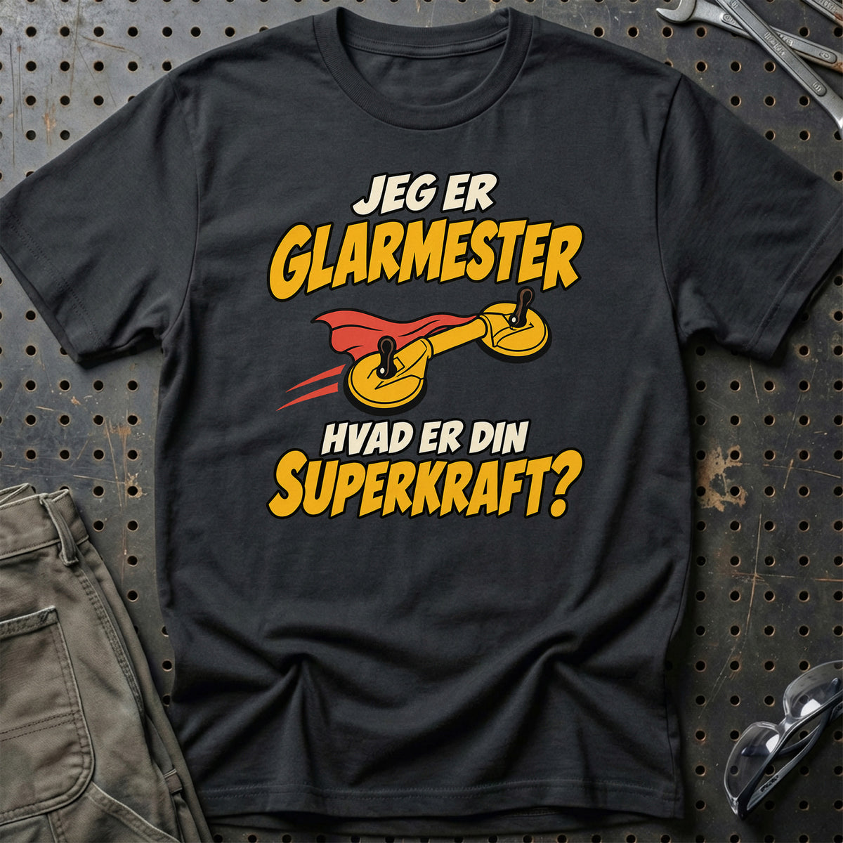 
Glarmester – Hvad er din superkraft? – Unisex T-Shirt – Sort