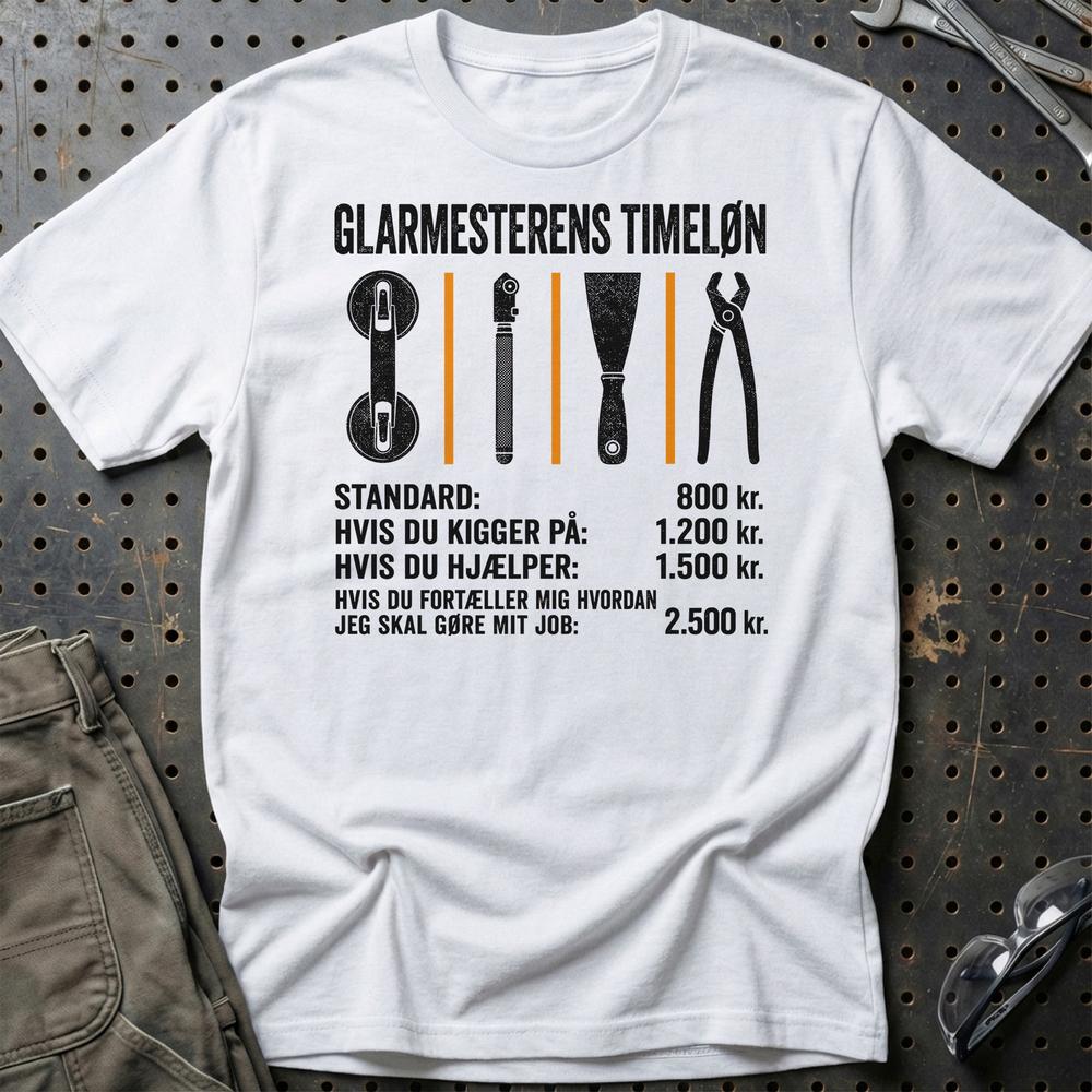 Glarmesterens Timeløn - Unisex T-Shirt , Bomuld-Beklædning-Garage Culture-Hvid-S-Garage Culture Shop- garage - man cave - merchandise