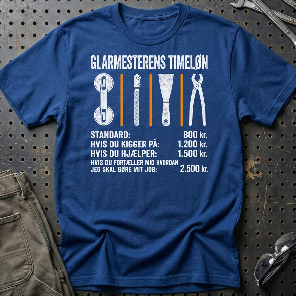 Glarmesterens Timeløn - Unisex T-Shirt , Bomuld-Beklædning-Garage Culture-Blå Royal-S-Garage Culture Shop- garage - man cave - merchandise