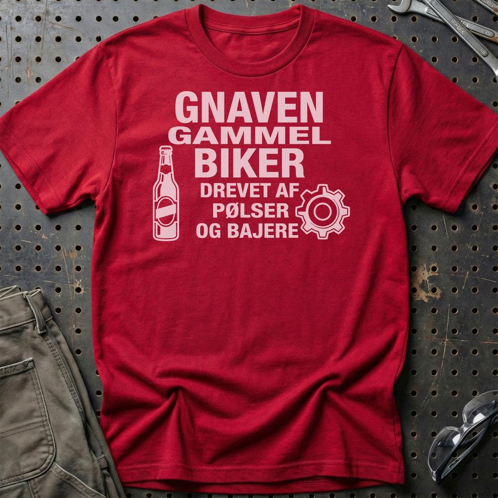 Gnaven Gammel Biker T-Shirt-Beklædning-Funny Garage-Rød-S-Garage Culture Shop- garage - man cave - merchandise