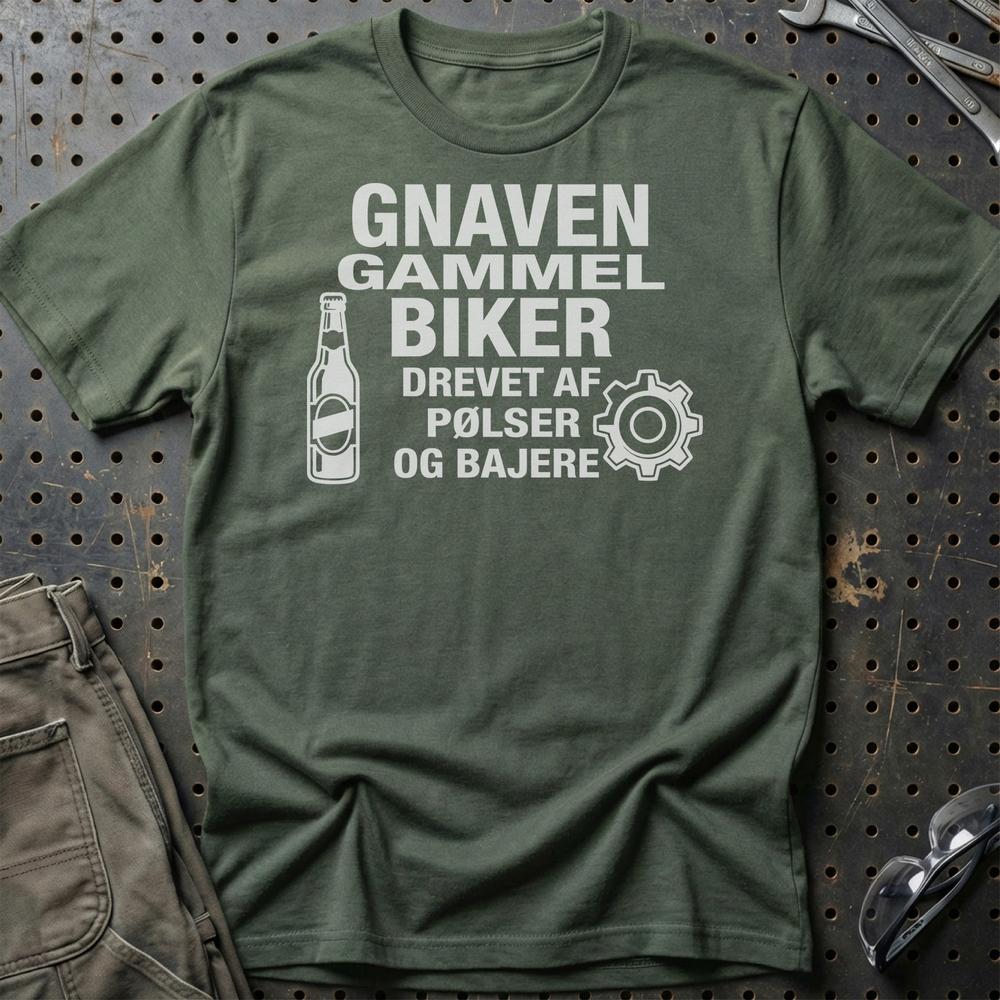 Gnaven Gammel Biker - Unisex T-Shirt-Beklædning-Funny Garage-Grøn Militær-S-Garage Culture Shop- garage - man cave - merchandise