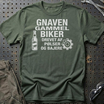 Gnaven Gammel Biker - Unisex T-Shirt-Beklædning-Funny Garage-Grøn Militær-S-Garage Culture Shop- garage - man cave - merchandise