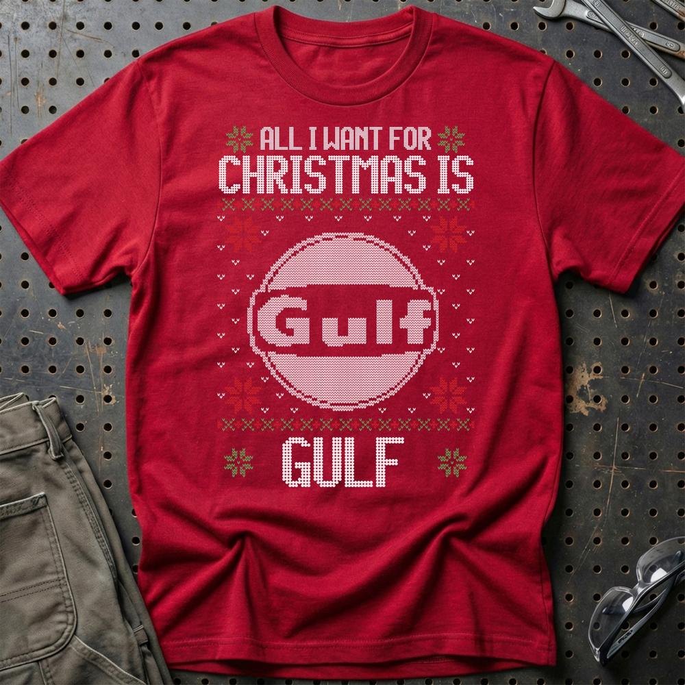 Gulf - All I Want For Christmas T-Shirt-Beklædning-Motoroil-Rød-S-Garage Culture Shop- garage - man cave - merchandise