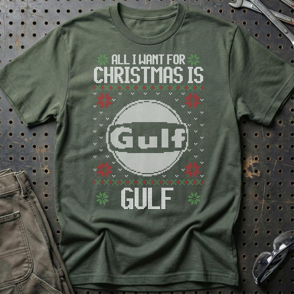 Gulf - All I Want For Christmas T-Shirt-Beklædning-Motoroil-Grøn Militær-S-Garage Culture Shop- garage - man cave - merchandise