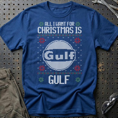 Gulf - All I Want For Christmas - Unisex T-Shirt , Bomuld-Beklædning-Motoroil-Blå Royal-S-Garage Culture Shop- garage - man cave - merchandise