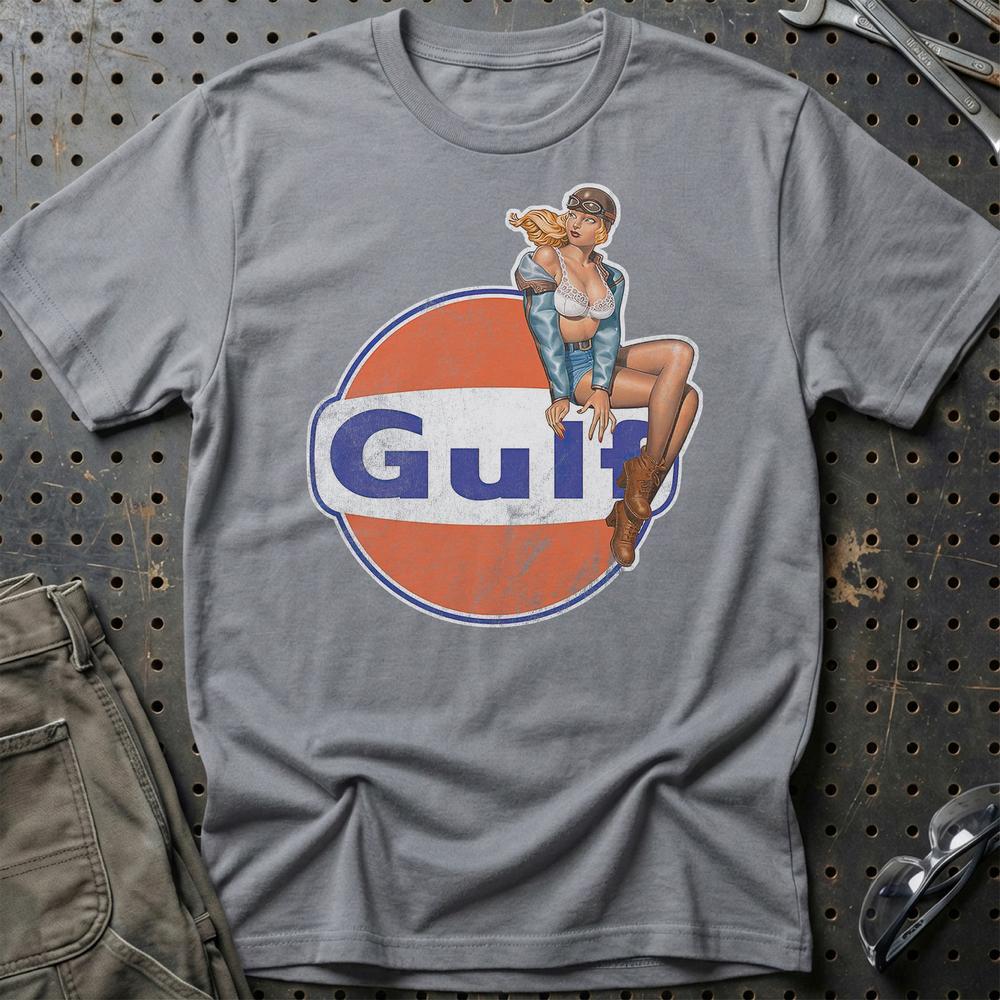 Gulf Pinup T-Shirt-Beklædning-Motoroil-Grå Sport-S-Garage Culture Shop- garage - man cave - merchandise