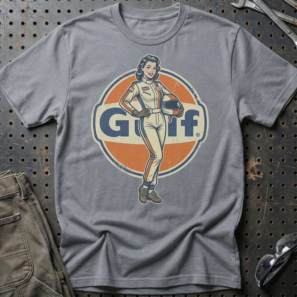 Gulf Pinup T-Shirt-Beklædning-Motoroil-Grå Sport-S-Garage Culture Shop- garage - man cave - merchandise