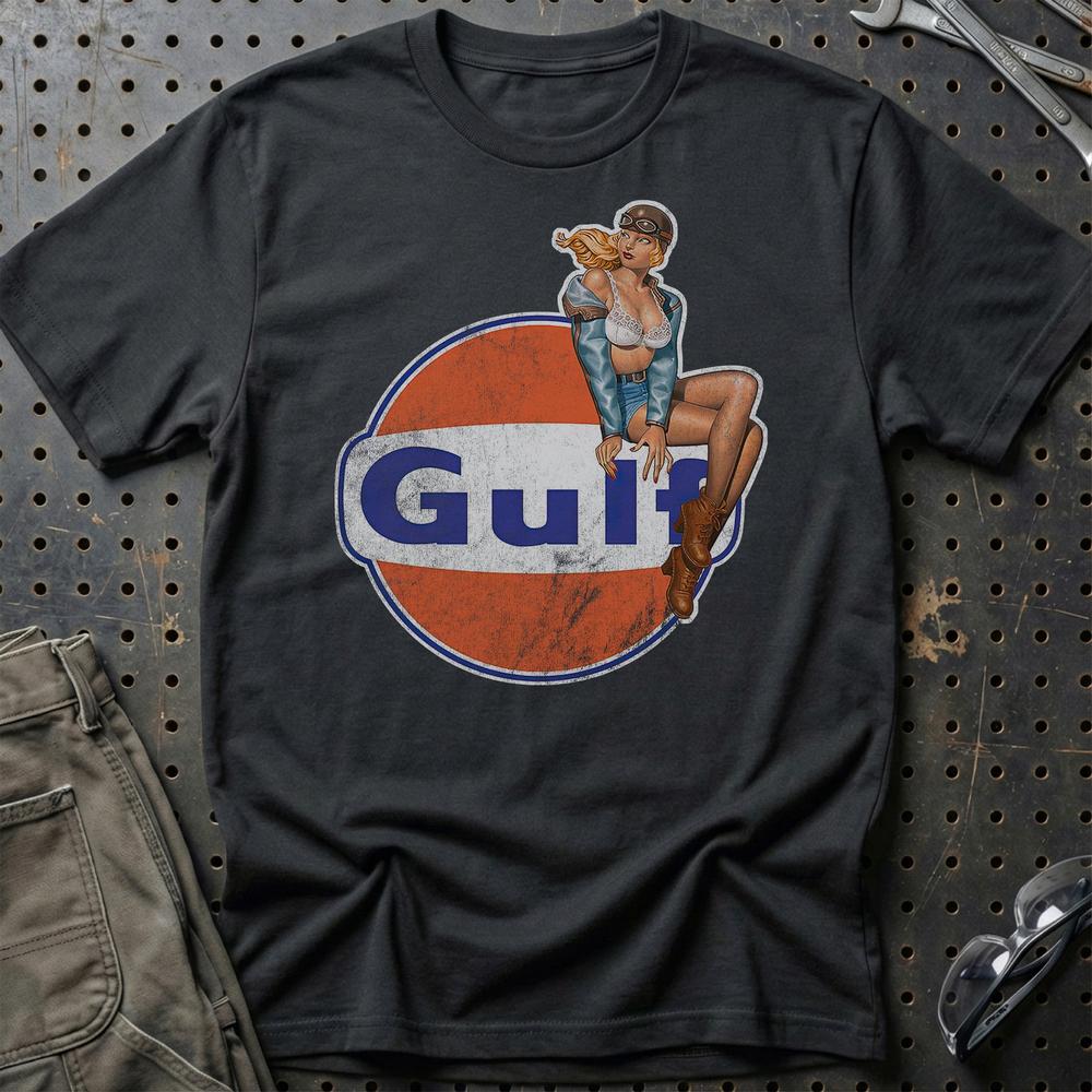 Gulf Pinup T-Shirt-Beklædning-Motoroil-Sort-S-Garage Culture Shop- garage - man cave - merchandise