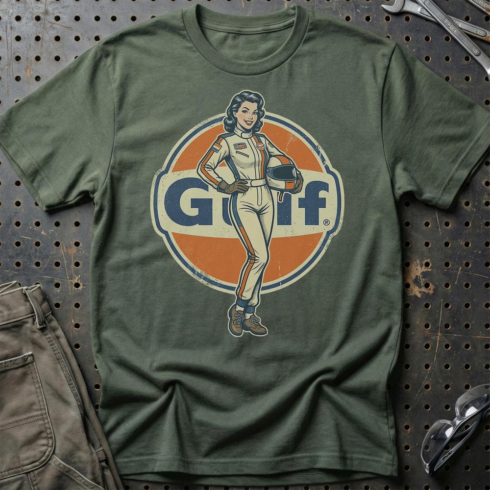 Gulf Pinup - Unisex T-Shirt , Bomuld-Beklædning-Motoroil-Grøn Militær-S-Garage Culture Shop- garage - man cave - merchandise