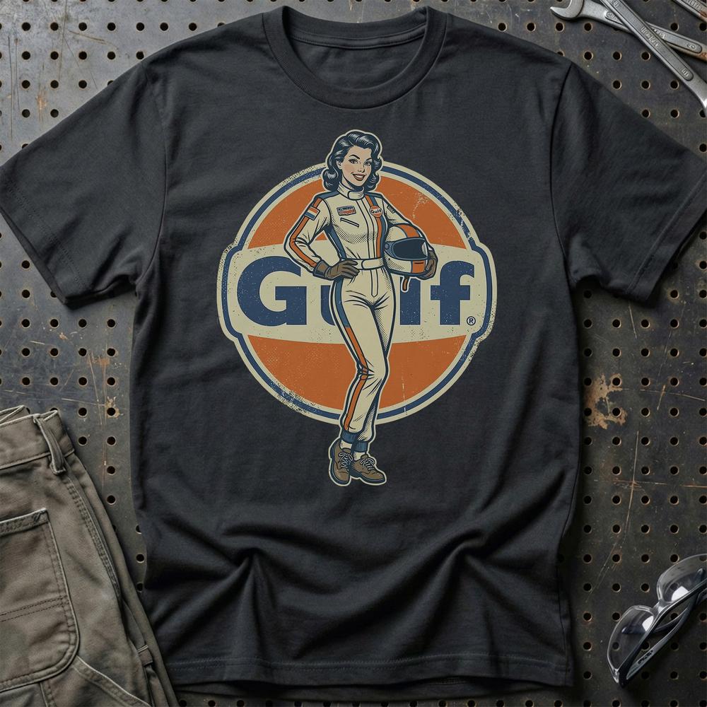Gulf Pinup - Unisex T-Shirt , Bomuld-Beklædning-Motoroil-Sort-S-Garage Culture Shop- garage - man cave - merchandise